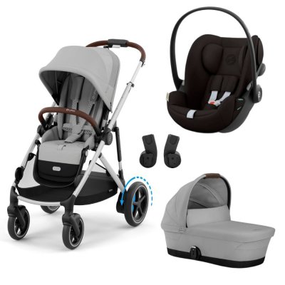 Poussette trio e-gazelle s stone grey + siège auto cloud g i-size + nacelle s