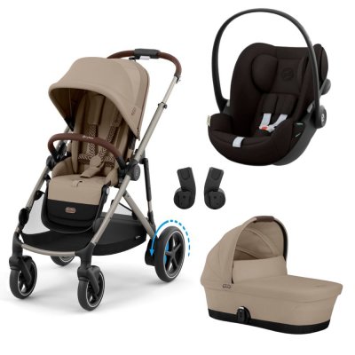 Poussette trio e-gazelle s almond beige + siège auto cloud g i-size + nacelle s