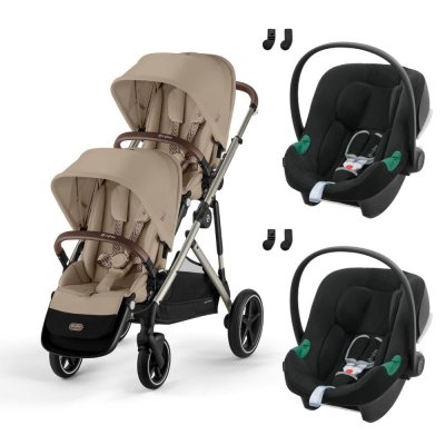 Poussette jumeaux gazelle s almond beige + 2 sièges auto aton b2 i-size