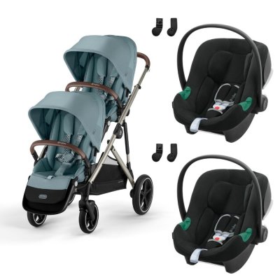 Poussette jumeaux gazelle s stormy blue + 2 sièges auto aton b2 i-size