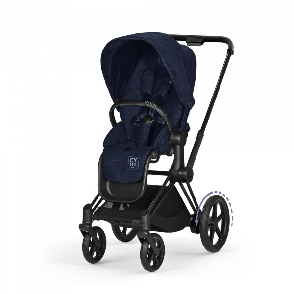 Poussette e-priam 2 rebellious luxury denim blue châssis matt black Cybex