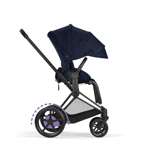 Poussette e-priam 2 rebellious luxury denim blue châssis matt black Cybex
