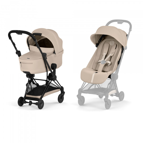 Poussette duo compacte coya 2 avec nacelle pliable châssis matt black cozy beige Cybex