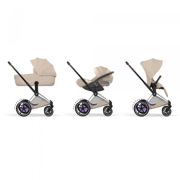 Poussette électrique e-priam 3 cozy beige châssis chrome Cybex