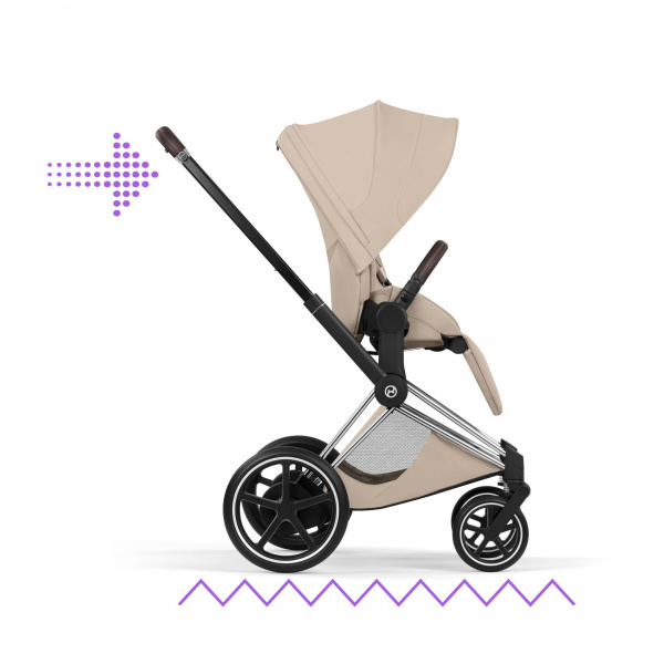 Poussette électrique e-priam 3 cozy beige châssis chrome Cybex