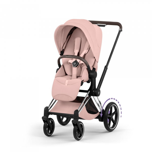 Poussette électrique e-priam 3 peach pink châssis chrome Cybex