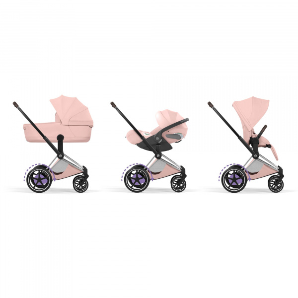 Poussette électrique e-priam 3 peach pink châssis chrome Cybex