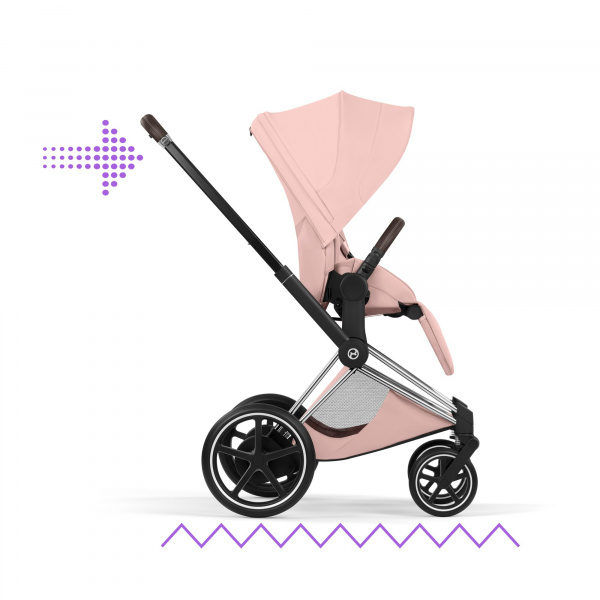 Poussette électrique e-priam 3 peach pink châssis chrome Cybex