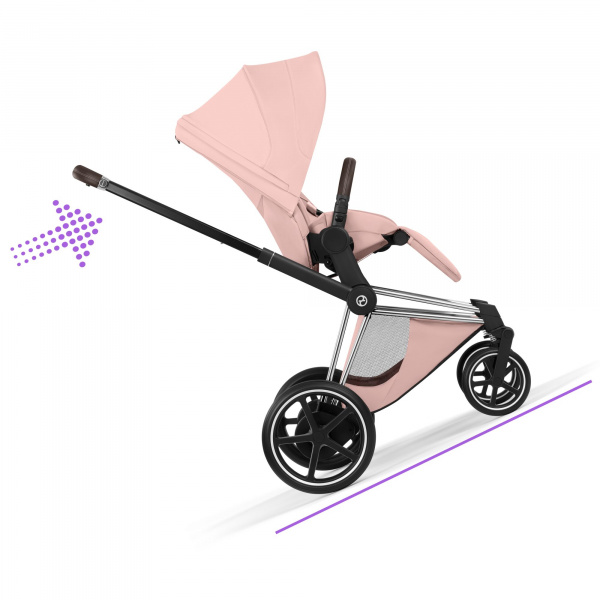 Poussette électrique e-priam 3 peach pink châssis chrome Cybex