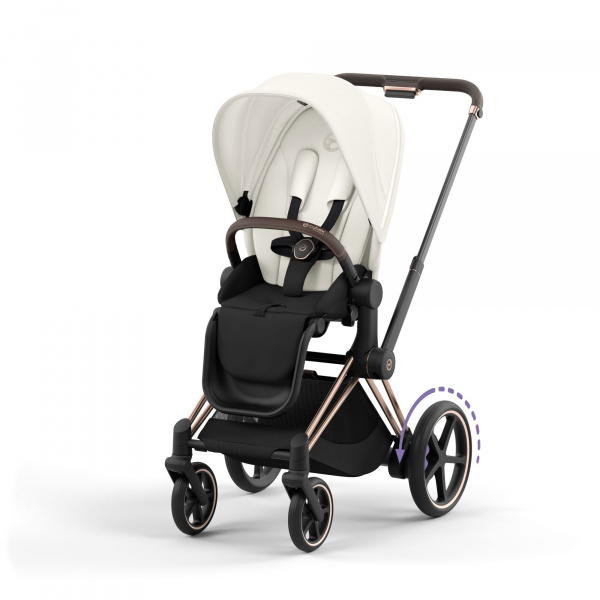 Poussette e-priam 2 cozy beige châssis rose gold Cybex
