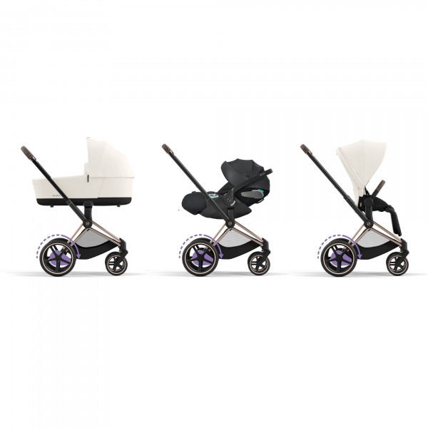 Poussette e-priam 2 cozy beige châssis chrome black Cybex