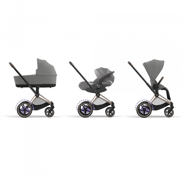 Poussette e-priam 2 mirage grey châssis chrome black Cybex