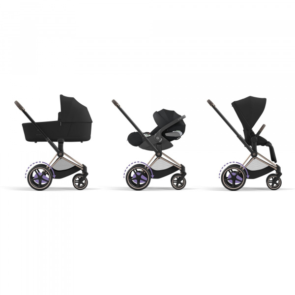 Poussette e-priam 2 sepia black châssis rose gold Cybex