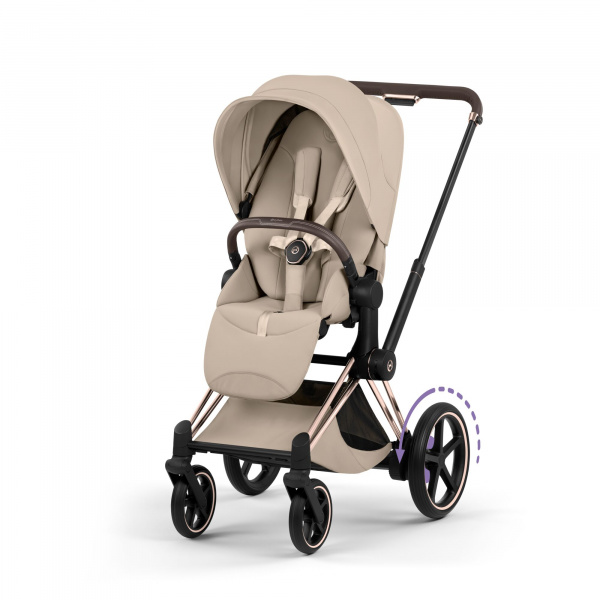 Poussette électrique e-priam 3 cozy beige châssis rosegold Cybex