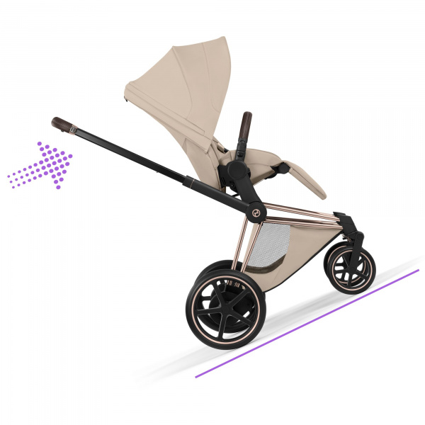 Poussette électrique e-priam 3 cozy beige châssis rosegold Cybex