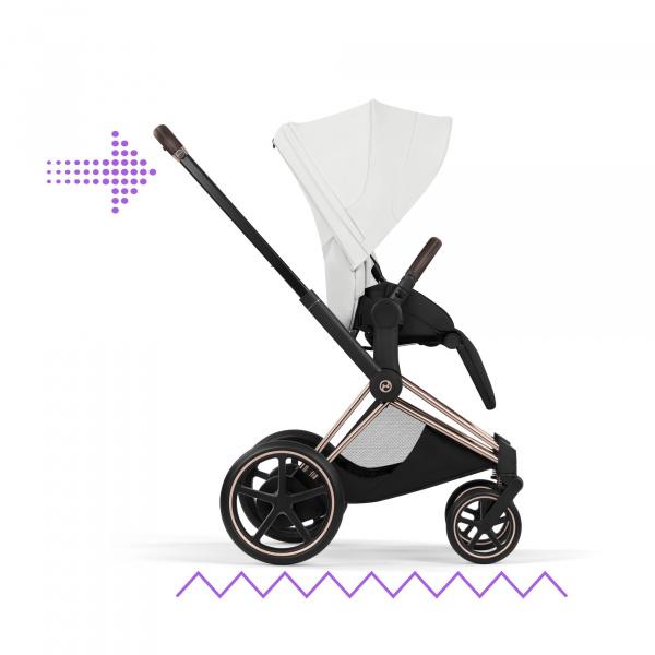 Poussette électrique e-priam 3 off white châssis rosegold Cybex