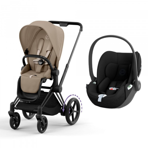 Poussette duo e-priam 2 cozy beige châssis matt black + cloud t i-size Cybex