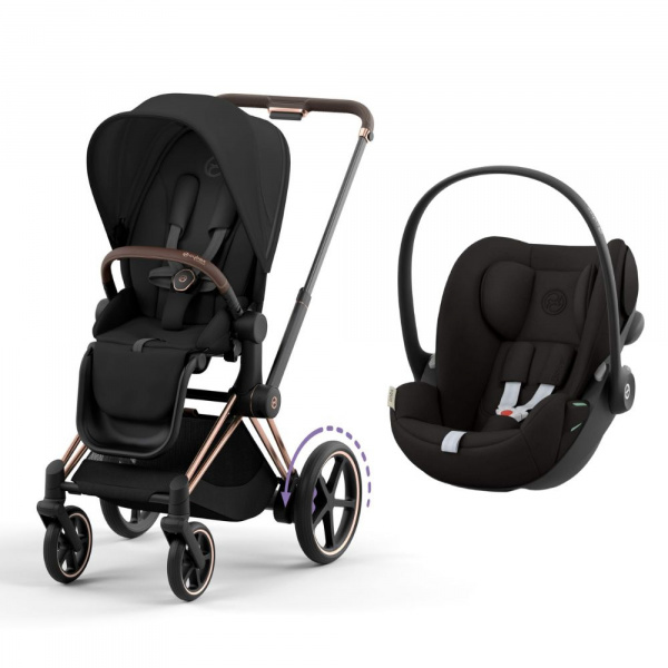 Poussette duo e-priam 2 sepia black châssis rose gold + cloud g i-size Cybex