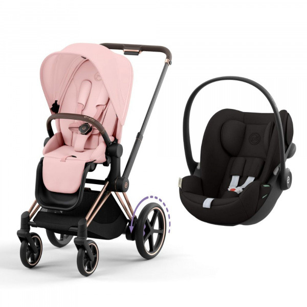 Poussette duo e-priam 2 peach pink châssis rose gold + cloud g i-size Cybex
