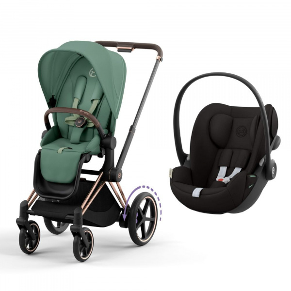 Poussette duo e-priam 2 leaf green châssis rose gold + cloud g i-size Cybex