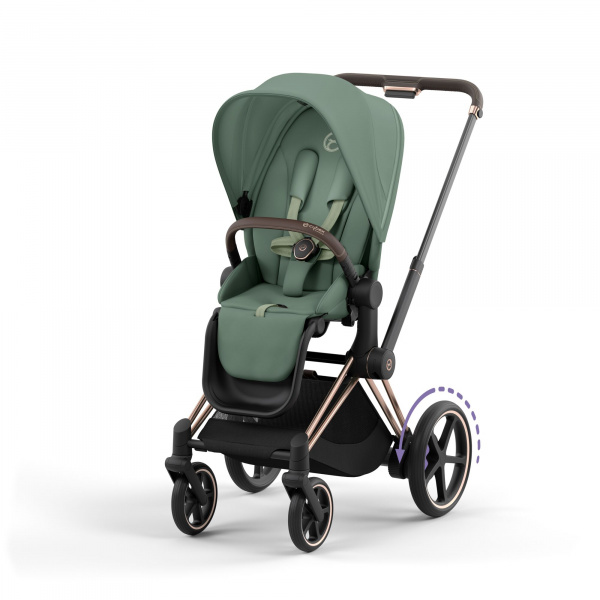 Poussette duo e-priam 2 leaf green châssis rose gold + cloud g i-size Cybex