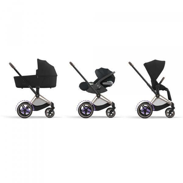 Poussette duo e-priam 2 cozy beige châssis rose gold + cloud g i-size Cybex