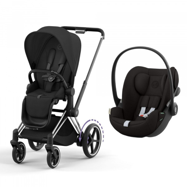 Poussette duo e-priam 2 sepia black châssis chrome black + cloud g i-size Cybex