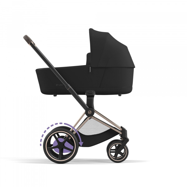 Poussette duo e-priam 2 sepia black châssis rose gold + nacelle luxe Cybex