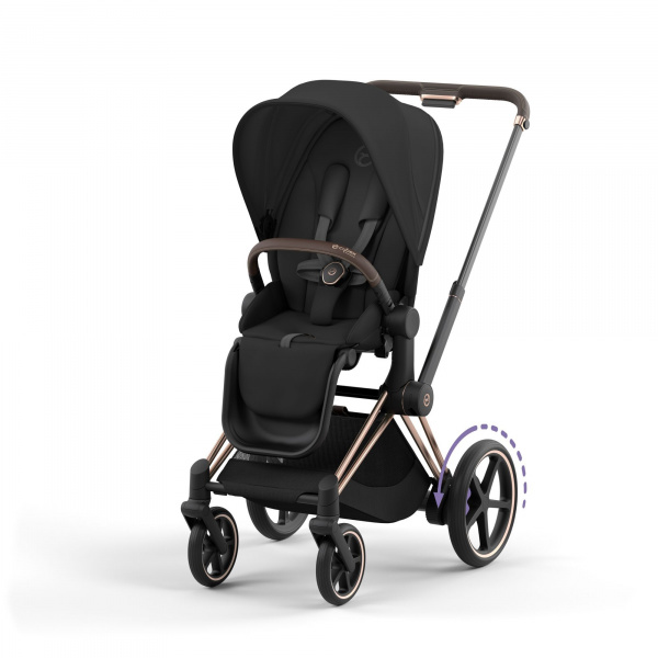 Poussette duo e-priam 2 sepia black châssis rose gold + nacelle luxe Cybex