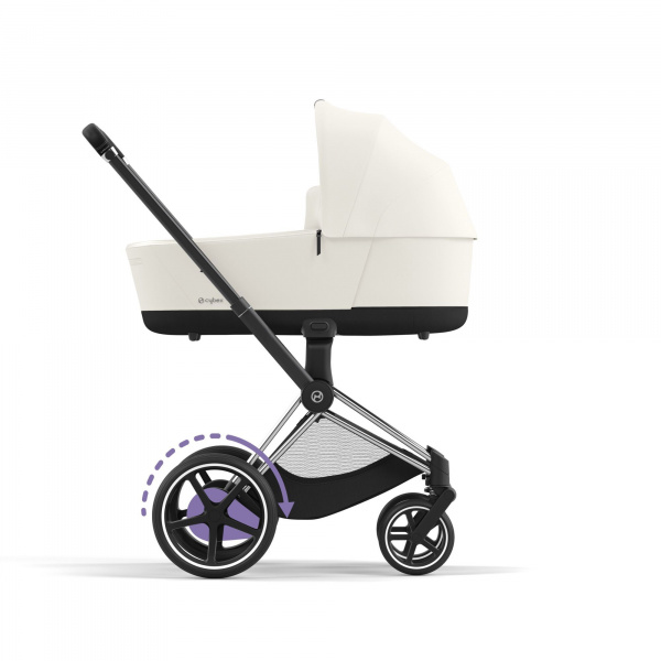 Poussette duo e-priam 2 off white châssis chrome black + nacelle luxe Cybex