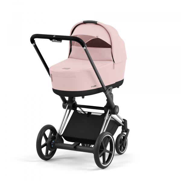 Poussette duo e-priam 2 peach pink châssis chrome black + nacelle luxe Cybex