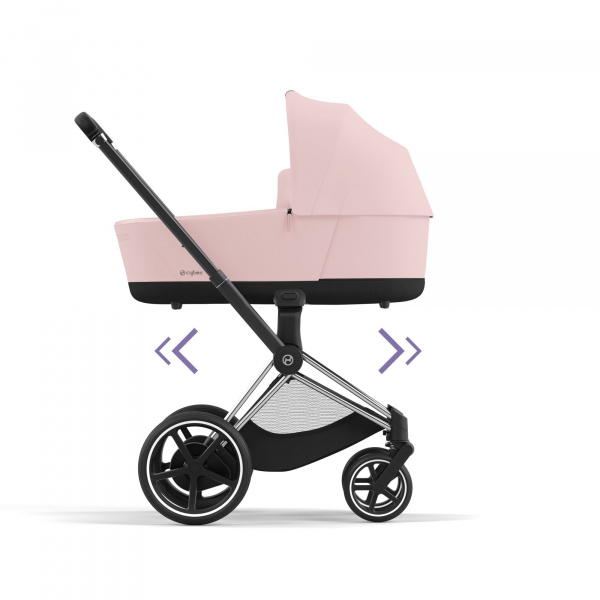 Poussette duo e-priam 2 peach pink châssis chrome black + nacelle luxe Cybex