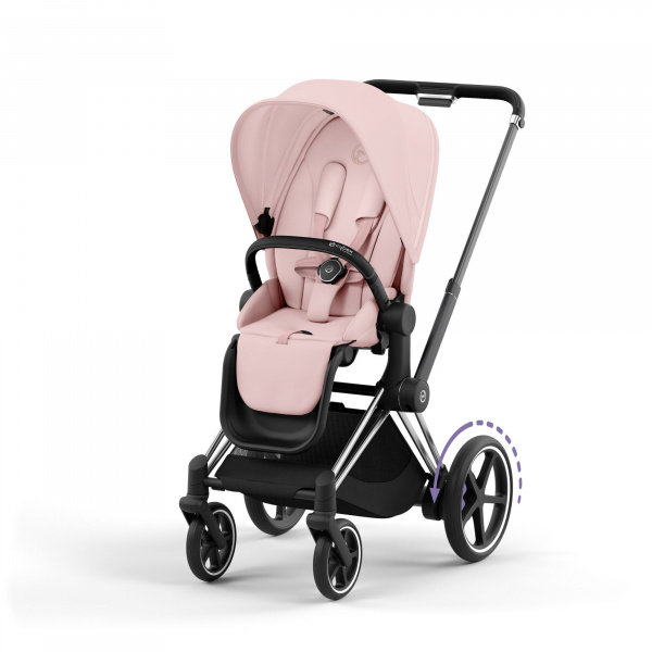 Poussette duo e-priam 2 peach pink châssis chrome black + nacelle luxe Cybex