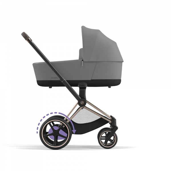 Poussette duo e-priam 2 mirage grey châssis rose gold + nacelle luxe Cybex