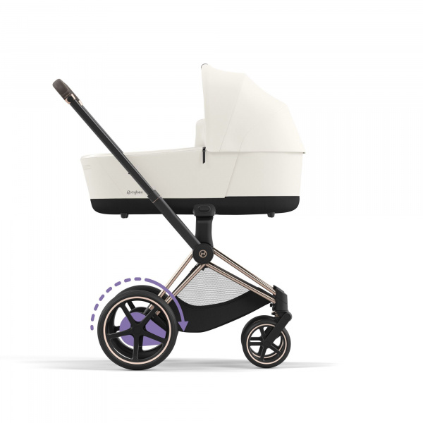 Poussette duo e-priam 2 off white châssis rose gold + nacelle luxe Cybex