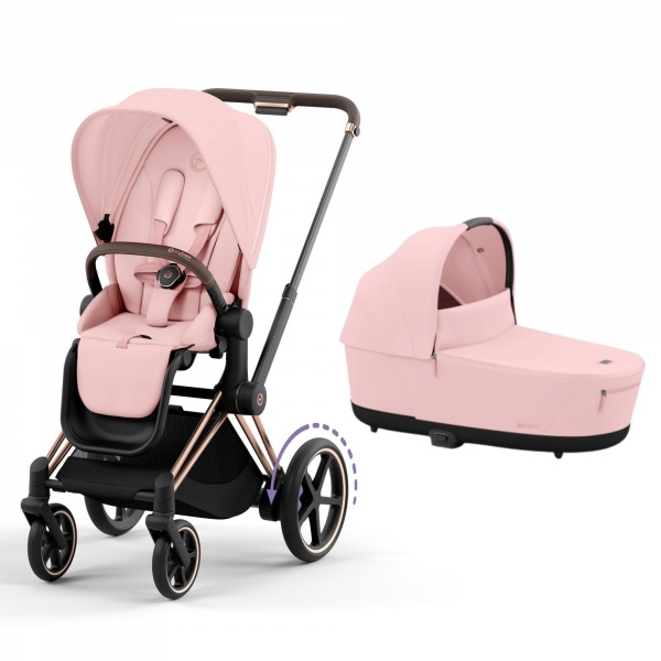 Poussette duo e-priam 2 peach pink châssis rose gold + nacelle luxe Cybex