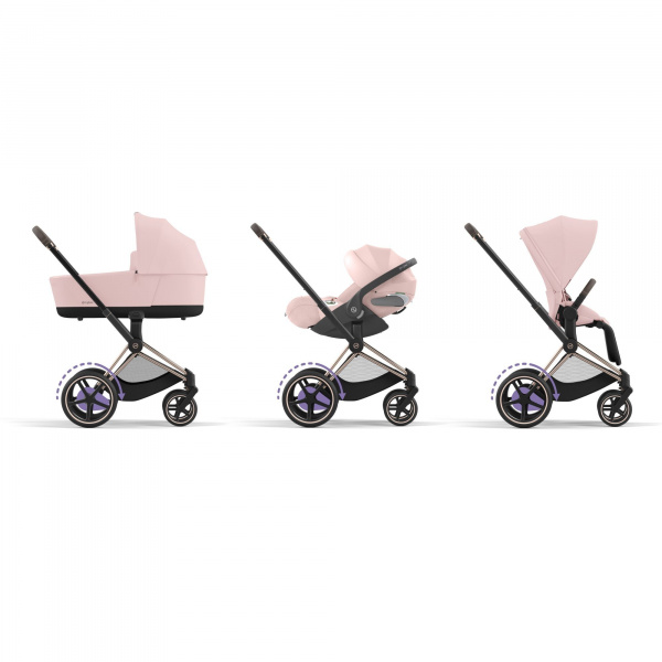 Poussette duo e-priam 2 peach pink châssis rose gold + nacelle luxe Cybex