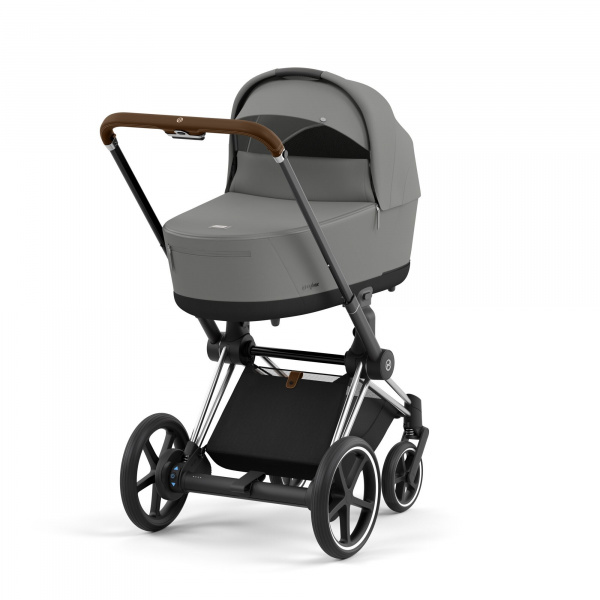 Poussette duo e-priam 2 mirage grey châssis chrome brown + nacelle luxe Cybex