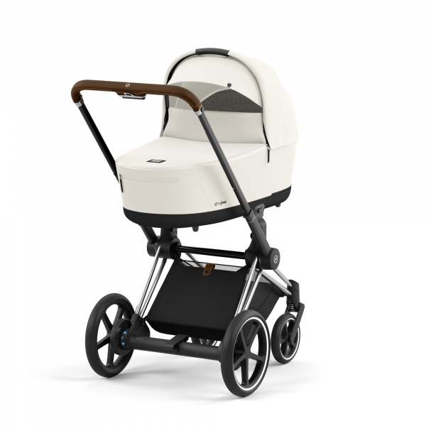 Poussette duo e-priam 2 off white châssis chrome brown + nacelle luxe Cybex