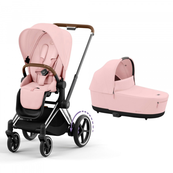 Poussette duo e-priam 2 peach pink châssis chrome brown + nacelle luxe Cybex