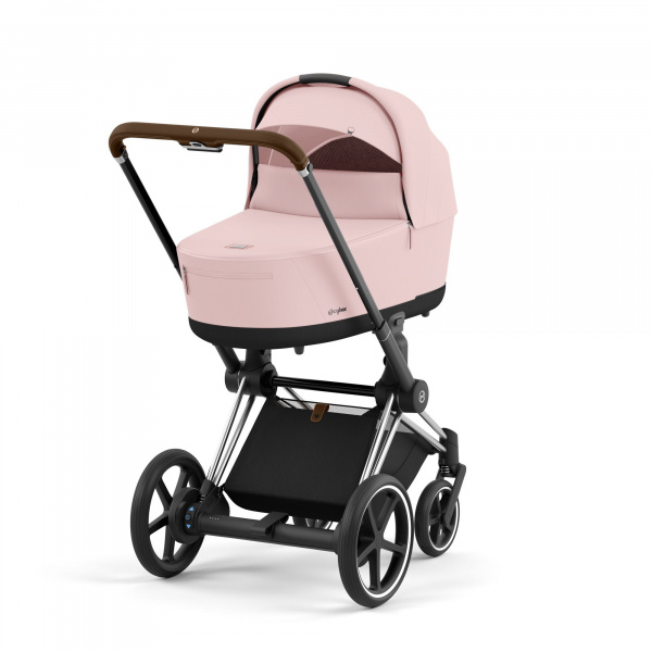 Poussette duo e-priam 2 peach pink châssis chrome brown + nacelle luxe Cybex