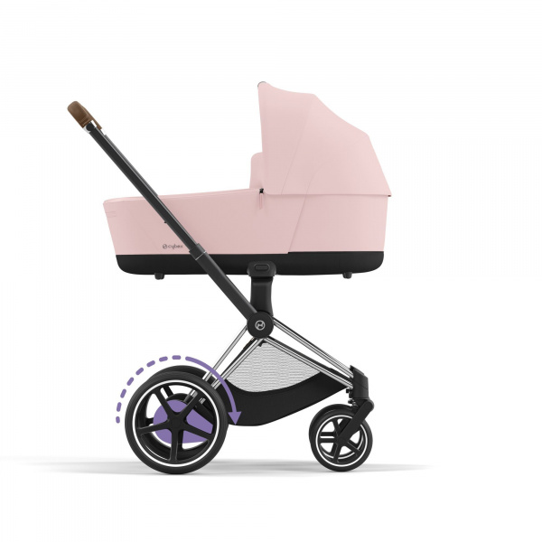 Poussette duo e-priam 2 peach pink châssis chrome brown + nacelle luxe Cybex
