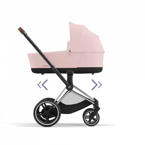 Poussette duo e-priam 2 peach pink châssis chrome brown + nacelle luxe Cybex