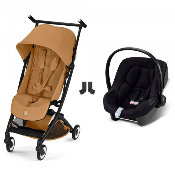 Poussette duo libelle 5 ultra compacte cinnamon yellow avec siège auto aton b2 i-size Cybex