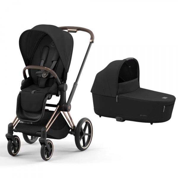 Poussette duo priam 4 sepia black châssis rose gold + nacelle luxe Cybex