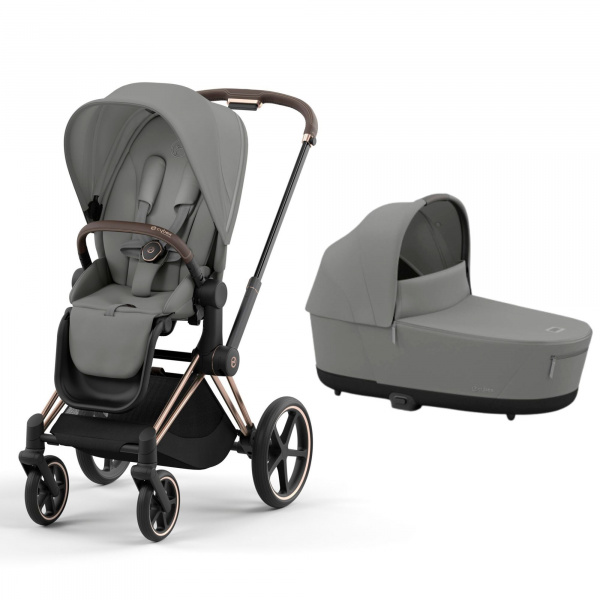 Poussette duo priam 4 sepia black châssis rose gold + nacelle luxe Cybex
