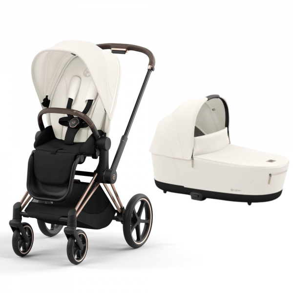 Poussette duo priam 4 sepia black châssis rose gold + nacelle luxe Cybex