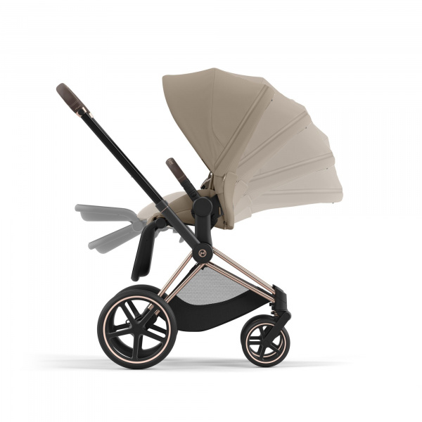 Poussette duo priam 4 cozy beige châssis rose gold + nacelle luxe Cybex