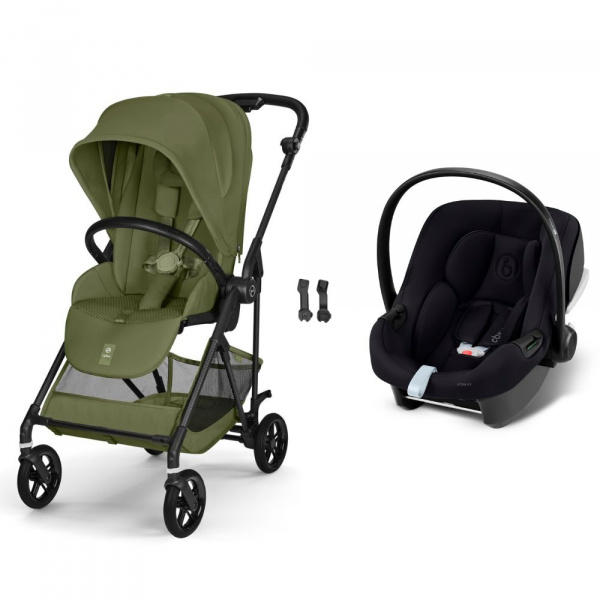 Poussette duo melio carbon 6 moss green avec siège auto aton b2 i-size Cybex