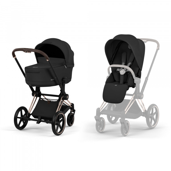 Poussette duo priam 5 avec nacelle pliable châssis rosegold sepia black Cybex